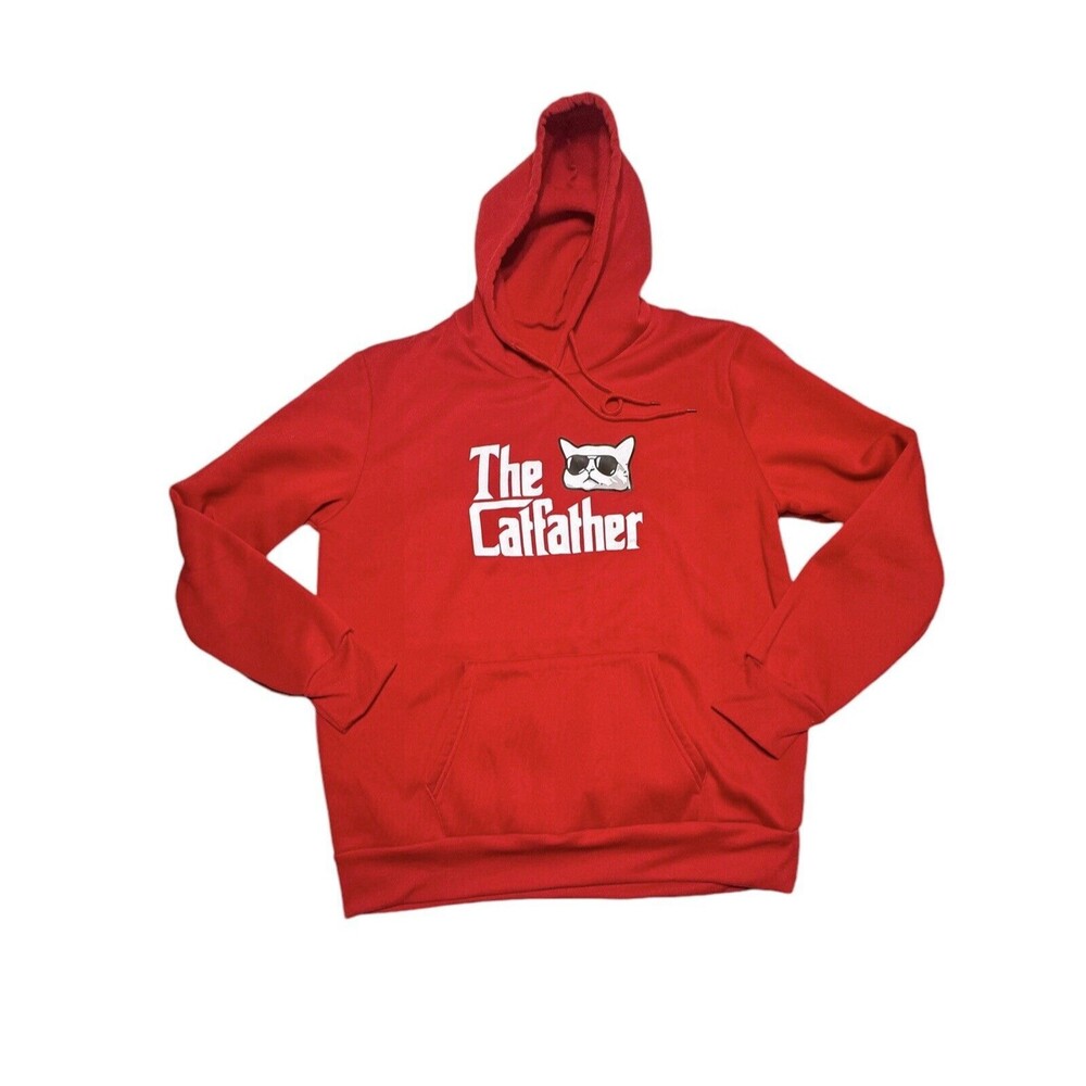 The Catfather Red Hoodie Adult Large Funny‎ Cat Dad Sweatshirt